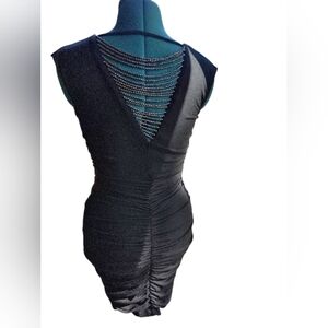 BCX Mini Bodycon Rouched Black Dress Cocktail Dress Beaded Back Opening Small